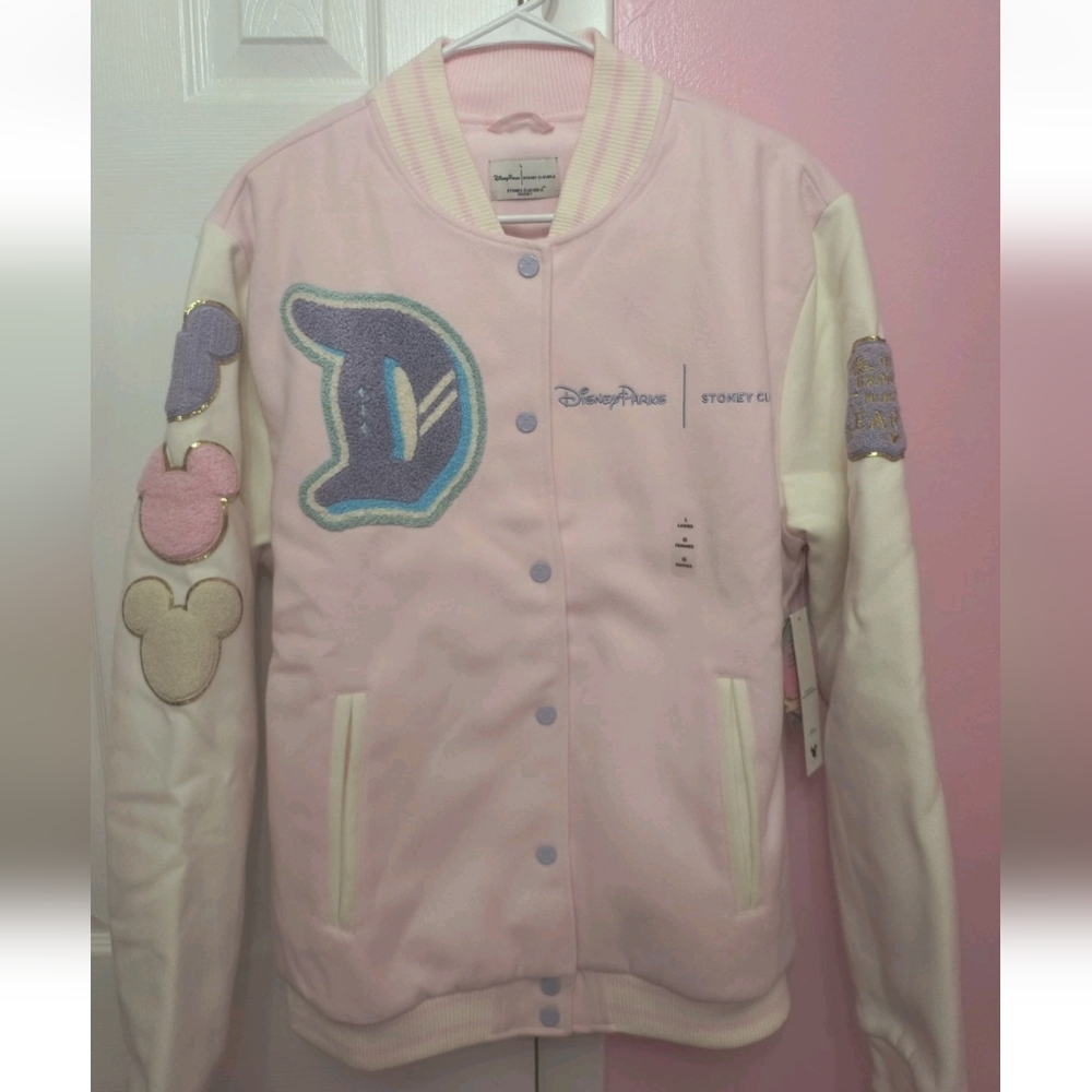 New Stoney Clover Lane Disneyland Varsity Jacket Large Coat Disney Pink